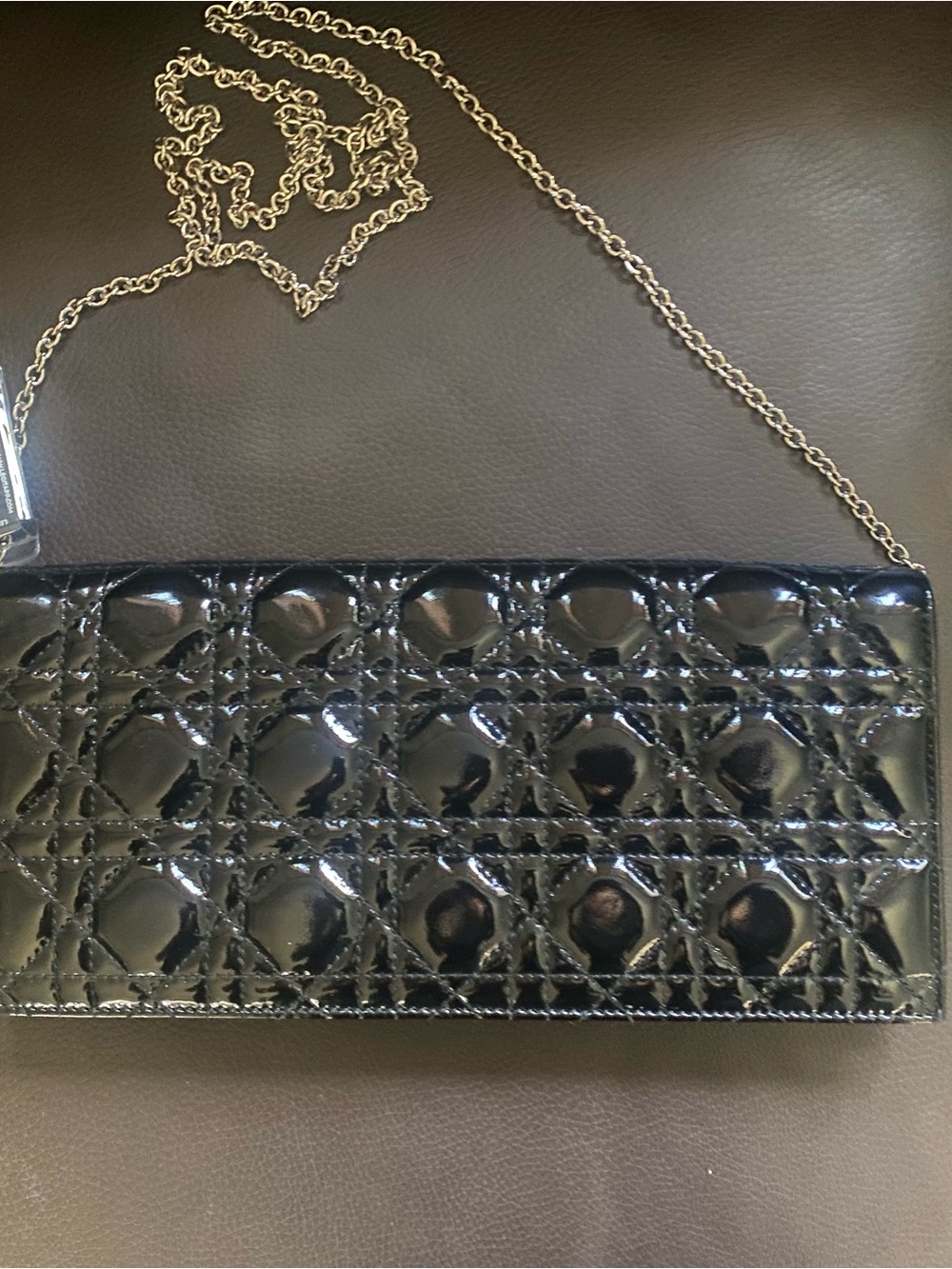 Dior Black Patent Quilted Crossbody with Gold Chain Strap